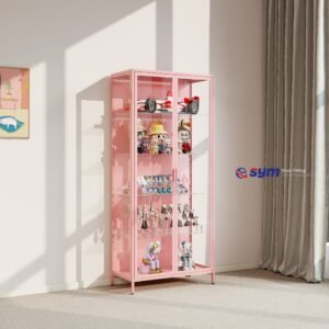 2 door glass steel display cabinet