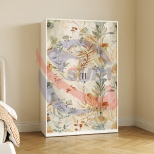 patterned fabric non woven portable wardrobe with lockable zipper door, simple metal frame closet for bedroom
