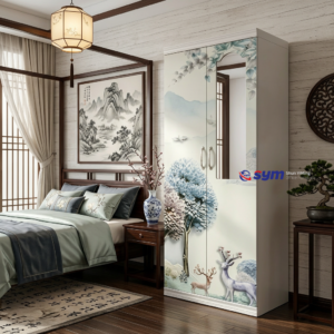 patterned fabric non woven portable wardrobe with lockable zipper door, simple metal frame closet for bedroom