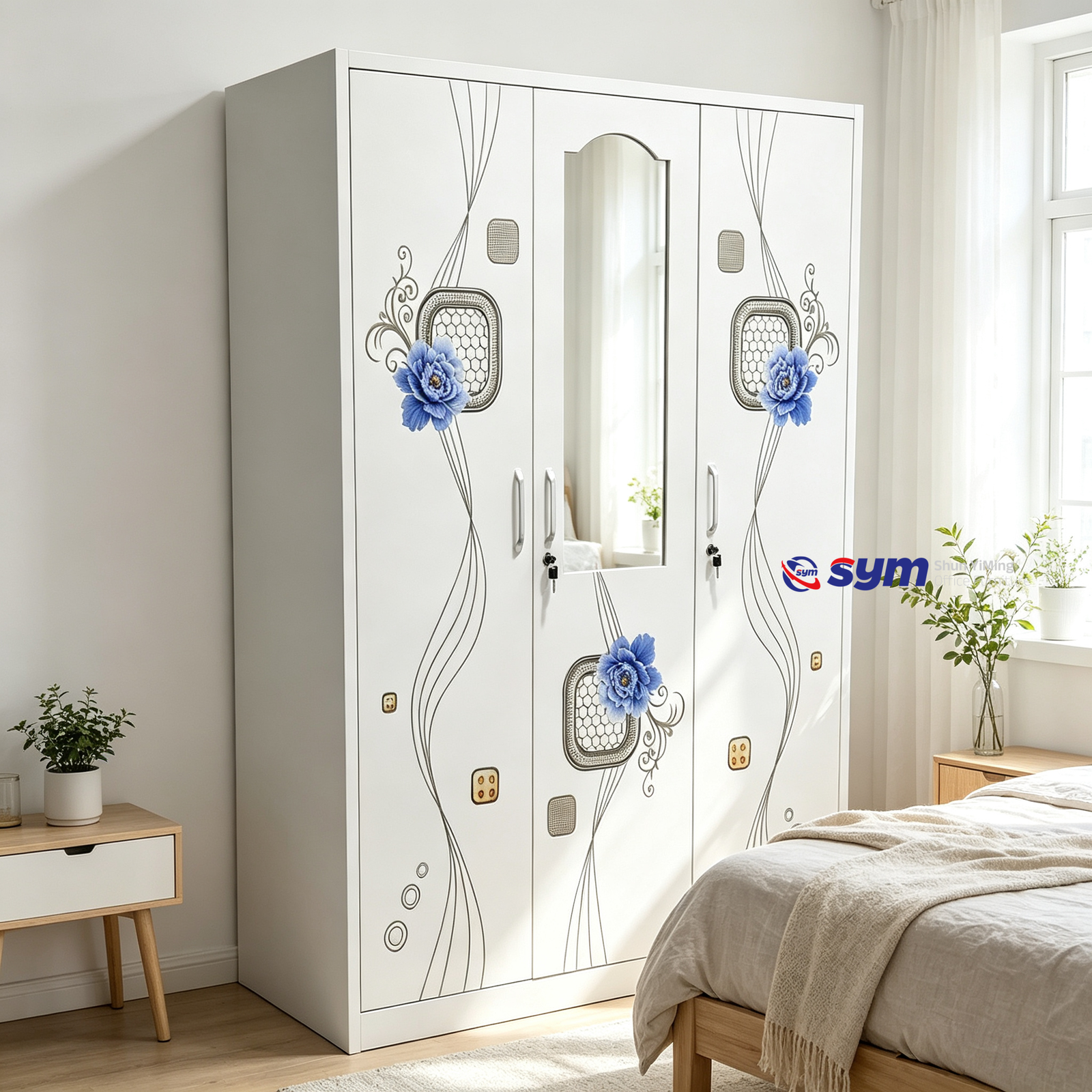 patterned fabric non woven portable wardrobe with lockable zipper door, simple metal frame closet for bedroom patterned fabric non woven portable wardrobe with lockable zipper door, simple metal frame closet for bedroom
