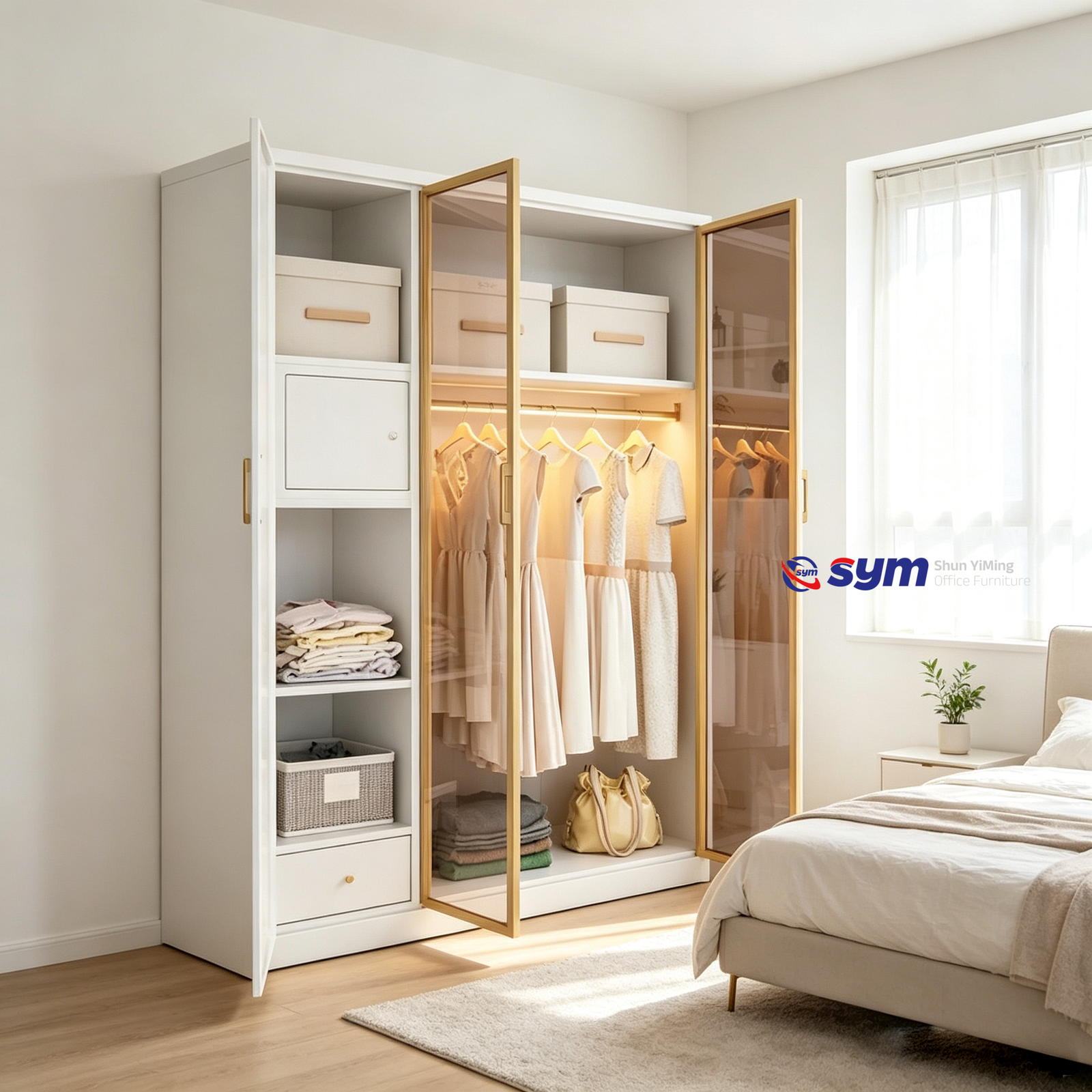 patterned fabric non woven portable wardrobe with lockable zipper door, simple metal frame closet for bedroom patterned fabric non woven portable wardrobe with lockable zipper door, simple metal frame closet for bedroom