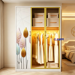 patterned fabric non woven portable wardrobe with lockable zipper door, simple metal frame closet for bedroom