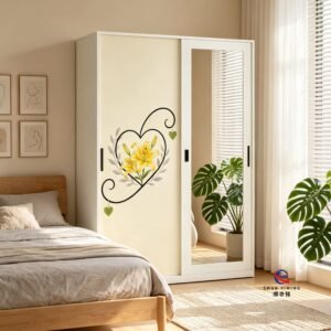patterned fabric non woven portable wardrobe with lockable zipper door, simple metal frame closet for bedroom