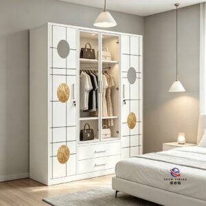 patterned fabric non woven portable wardrobe with lockable zipper door, simple metal frame closet for bedroom