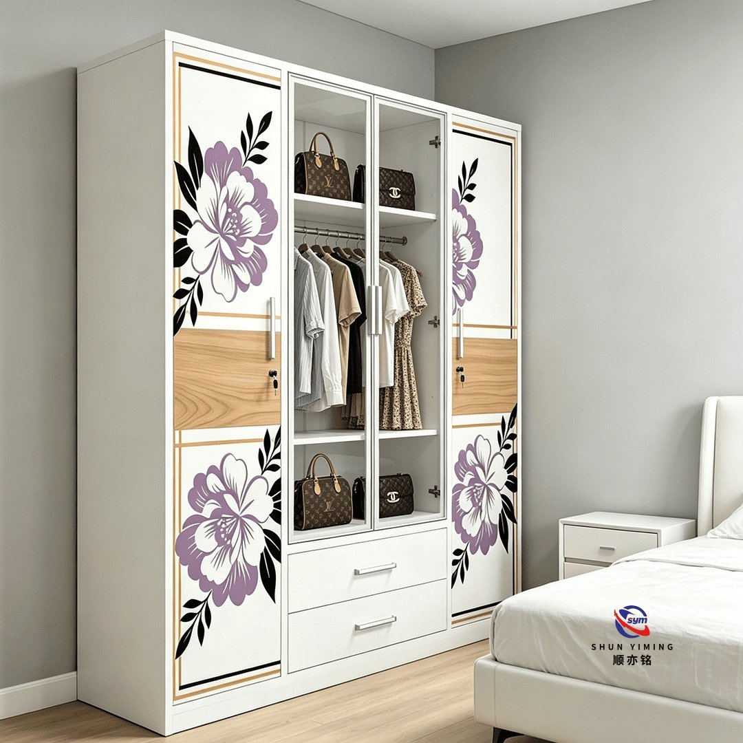 patterned fabric non woven portable wardrobe with lockable zipper door, simple metal frame closet for bedroom patterned fabric non woven portable wardrobe with lockable zipper door, simple metal frame closet for bedroom
