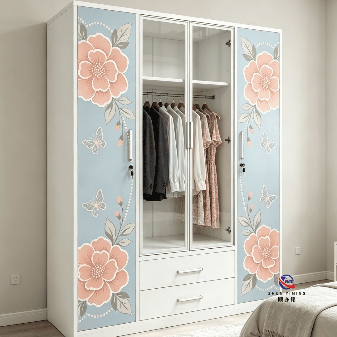patterned fabric non woven portable wardrobe with lockable zipper door, simple metal frame closet for bedroom patterned fabric non woven portable wardrobe with lockable zipper door, simple metal frame closet for bedroom