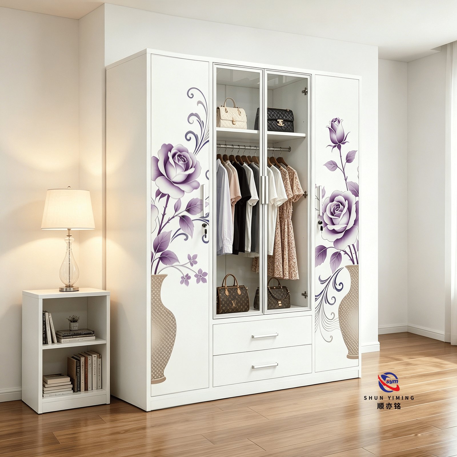 patterned fabric non woven portable wardrobe with lockable zipper door, simple metal frame closet for bedroom patterned fabric non woven portable wardrobe with lockable zipper door, simple metal frame closet for bedroom