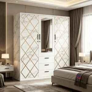 patterned fabric non woven portable wardrobe with lockable zipper door, simple metal frame closet for bedroom