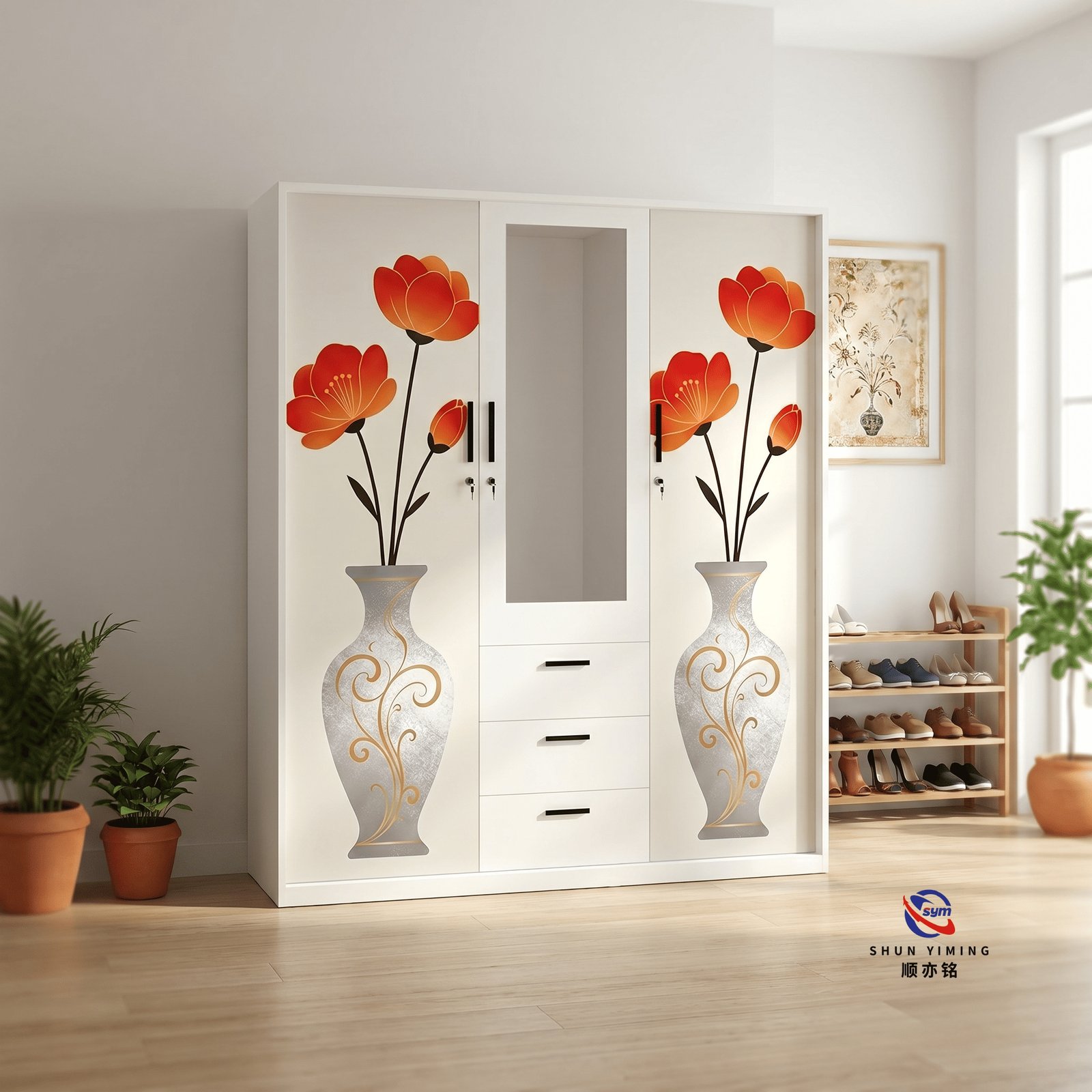 patterned fabric non woven portable wardrobe with lockable zipper door, simple metal frame closet for bedroom patterned fabric non woven portable wardrobe with lockable zipper door, simple metal frame closet for bedroom