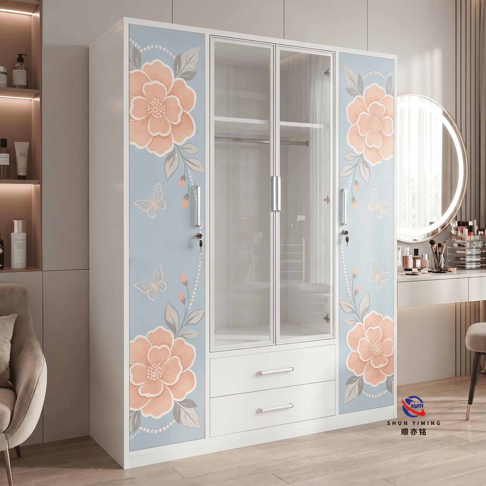 patterned fabric non woven portable wardrobe with lockable zipper door, simple metal frame closet for bedroom patterned fabric non woven portable wardrobe with lockable zipper door, simple metal frame closet for bedroom