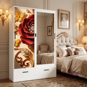 patterned fabric non woven portable wardrobe with lockable zipper door, simple metal frame closet for bedroom