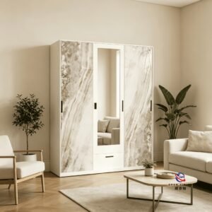 patterned fabric non woven portable wardrobe with lockable zipper door, simple metal frame closet for bedroom