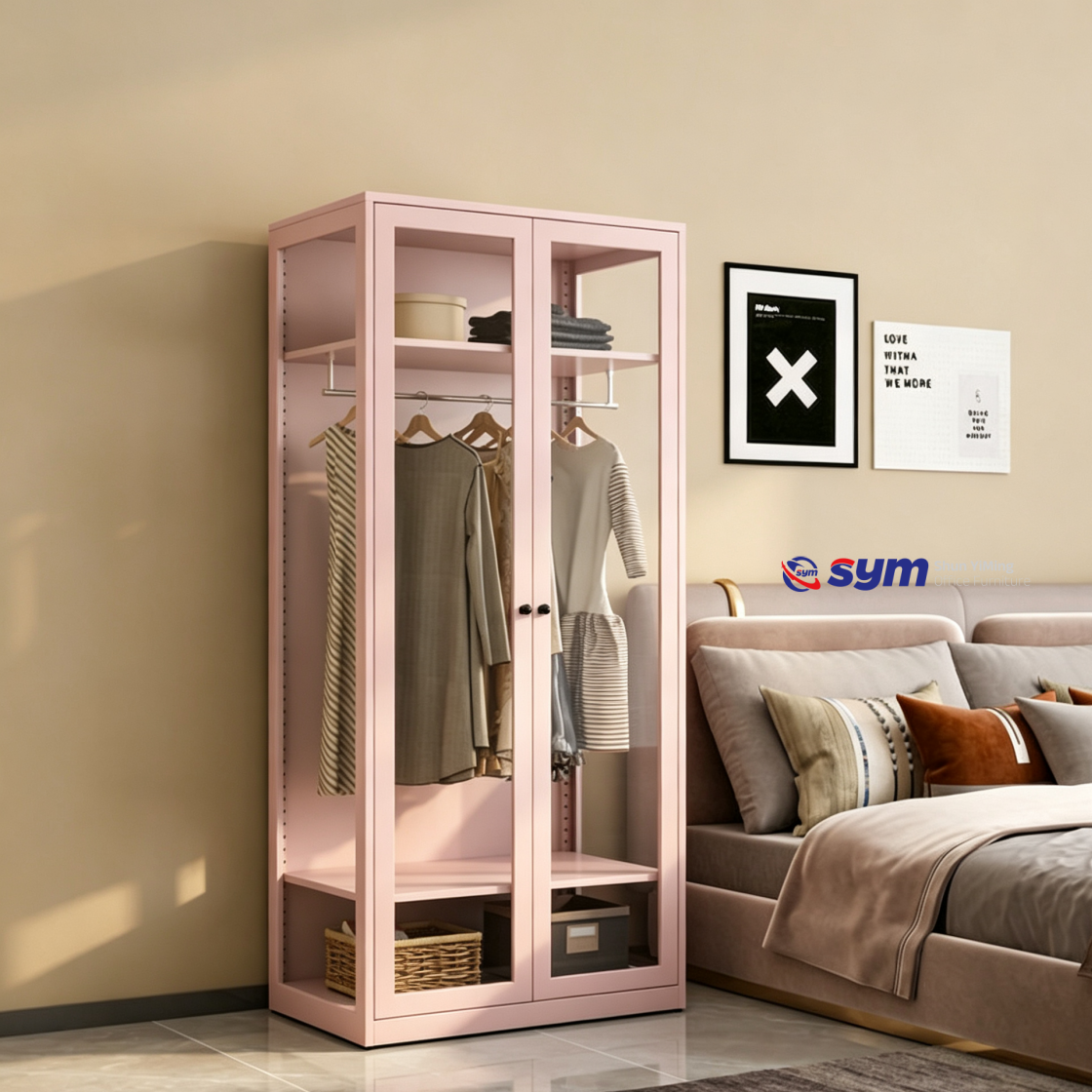 patterned fabric non woven portable wardrobe with lockable zipper door, simple metal frame closet for bedroom patterned fabric non woven portable wardrobe with lockable zipper door, simple metal frame closet for bedroom