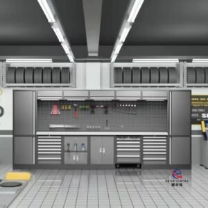 modular steel tool cabinet combo set with stainless steel worktop, heavy duty garage workshop cabinet for auto repair