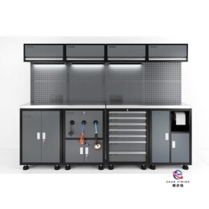modular steel tool cabinet combo set with stainless steel worktop, heavy duty garage workshop cabinet for auto repair