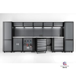 modular steel tool cabinet combo set with stainless steel worktop, heavy duty garage workshop cabinet for auto repair