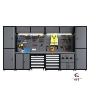 modular steel tool cabinet combo set with stainless steel worktop, heavy duty garage workshop cabinet for auto repair