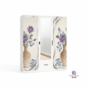 patterned fabric non woven portable wardrobe with lockable zipper door, simple metal frame closet for bedroom