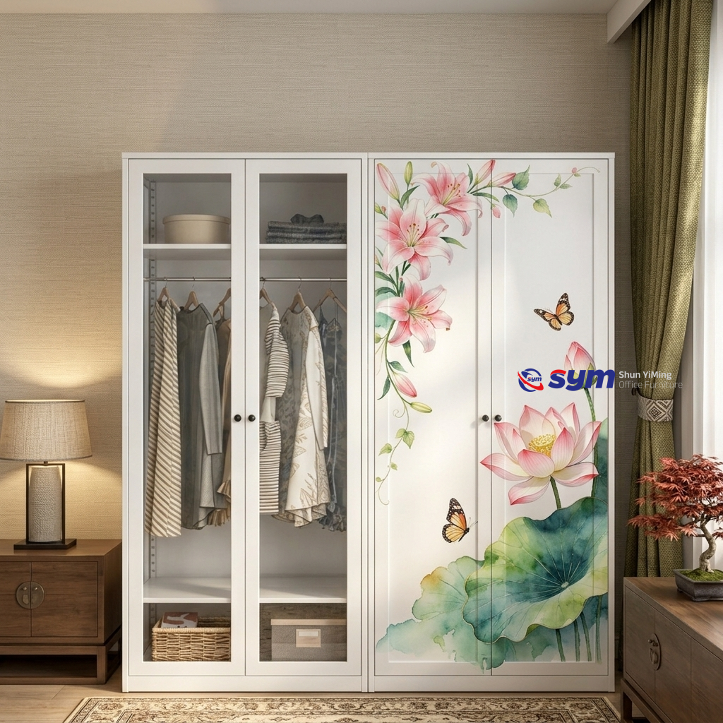 patterned fabric non woven portable wardrobe with lockable zipper door, simple metal frame closet for bedroom patterned fabric non woven portable wardrobe with lockable zipper door, simple metal frame closet for bedroom