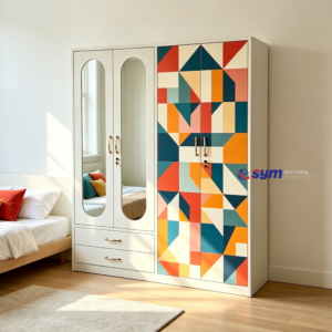 patterned fabric non woven portable wardrobe with lockable zipper door, simple metal frame closet for bedroom