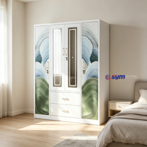 patterned fabric non woven portable wardrobe with lockable zipper door, simple metal frame closet for bedroom