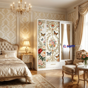 patterned fabric non woven portable wardrobe with lockable zipper door, simple metal frame closet for bedroom