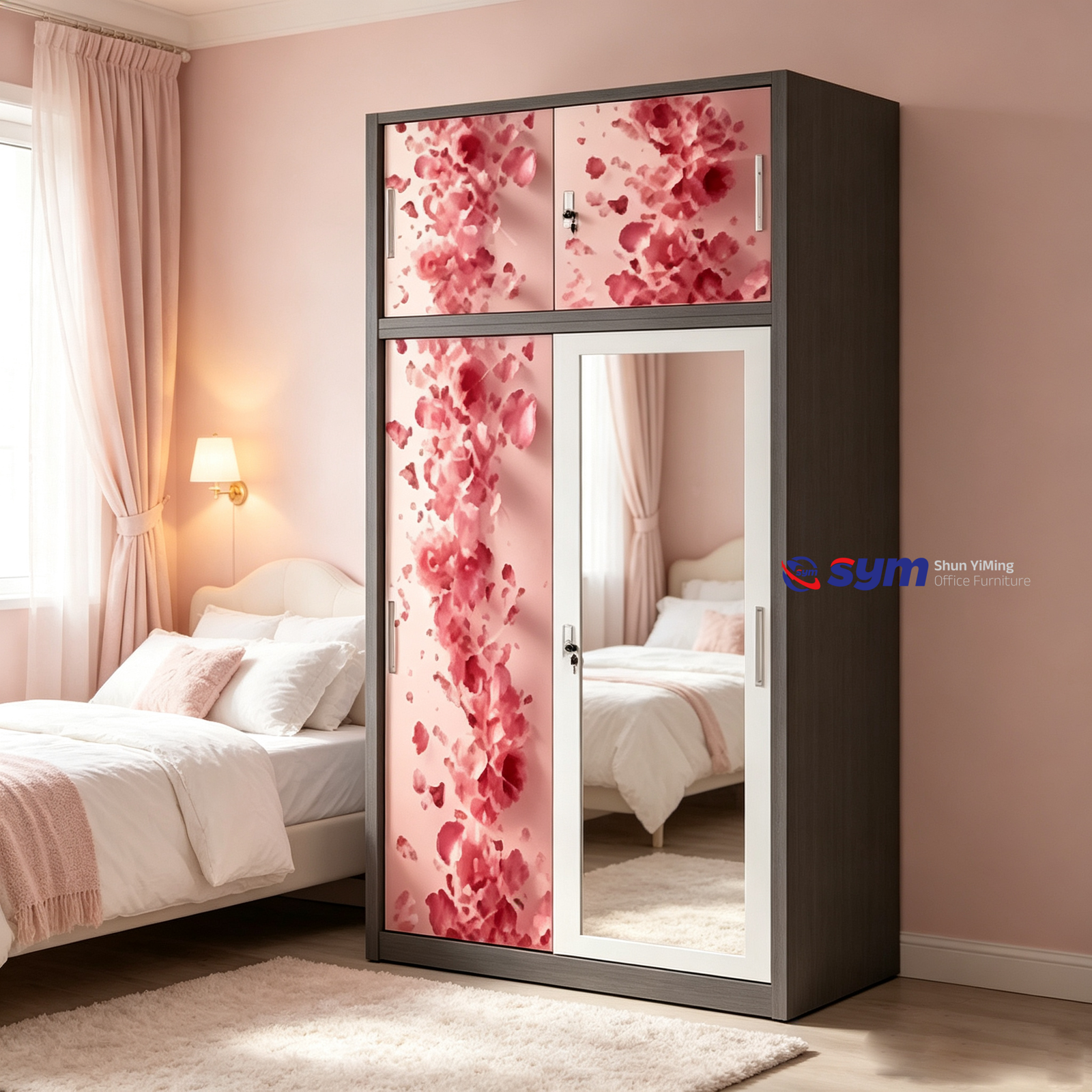 patterned fabric non woven portable wardrobe with lockable zipper door, simple metal frame closet for bedroom patterned fabric non woven portable wardrobe with lockable zipper door, simple metal frame closet for bedroom