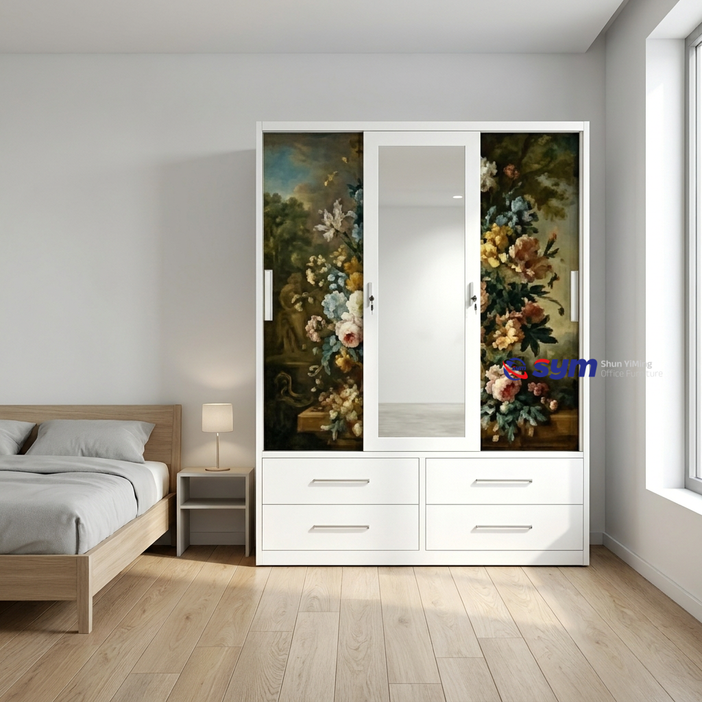 patterned fabric non woven portable wardrobe with lockable zipper door, simple metal frame closet for bedroom patterned fabric non woven portable wardrobe with lockable zipper door, simple metal frame closet for bedroom